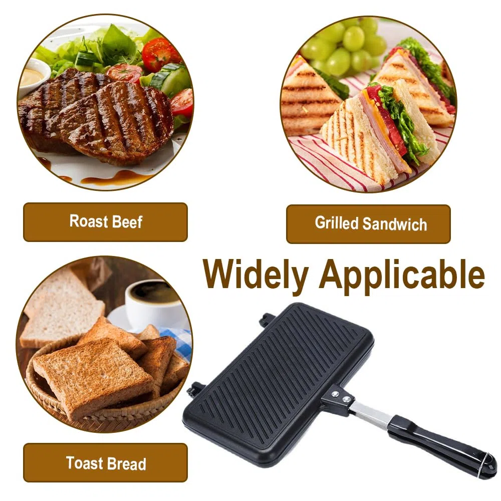 Sandwichmaker Camping Doppelseitige Bratpfanne mit Hitzebeständigem Griff, Sandwich Antihaftbeschichtete Grillpfanne mit Aluminium, Waffeleisen Klapptoaster Sandwich Maker Für Die Küche Zu Hause