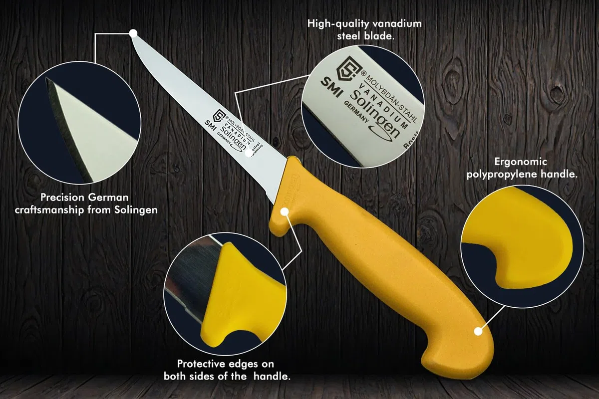 SMI 5 Zoll Ausbeinmesser profi gerade | Filetiermesser | Metzgermesser | Fleischmesser, flexibles messer | Premium-Qualität Molybdän Stahl 1.4116 | Solingen messer | Made in Germany