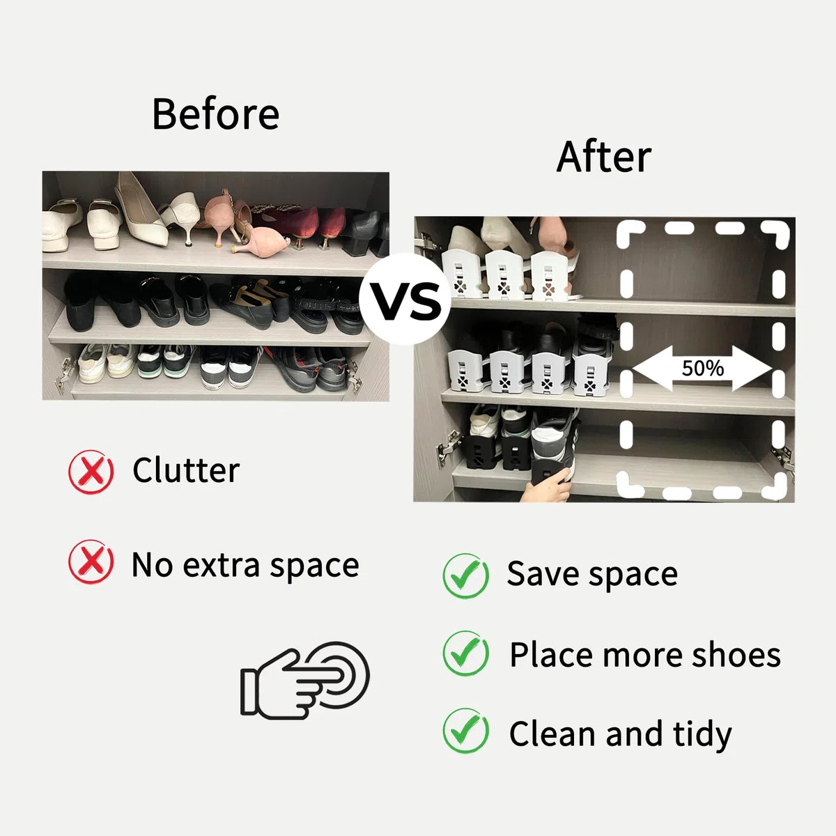 10 Stück Schuhschlitzversteller, doppellagig, verstellbar, Schuhregal, platzsparend, im Kleiderschrank und Schuhschrank (Grau)