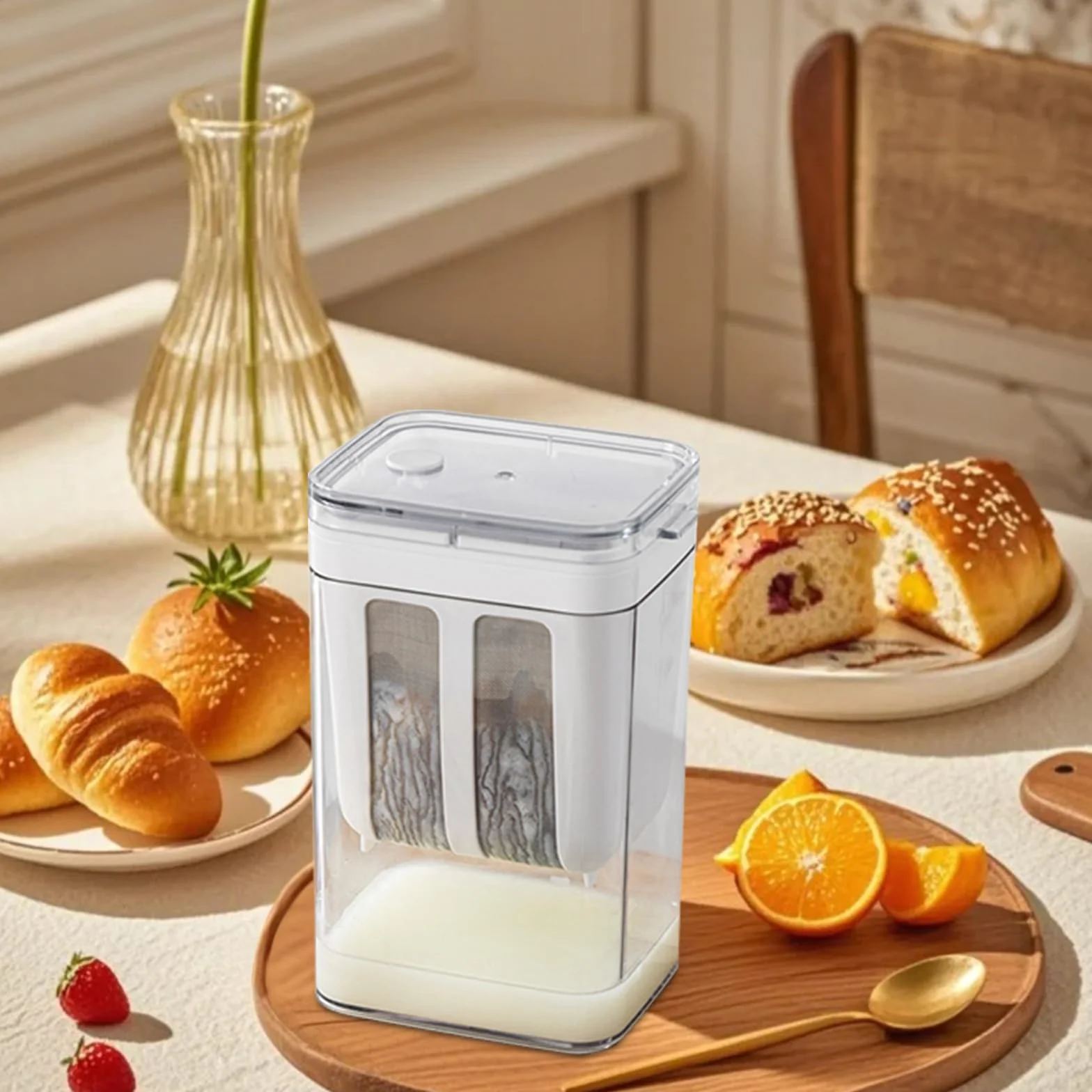 Griechisches Joghurtsieb 1100ml, Joghurtbereiter mit Deckel und Feinem Edelstahl-Sieb, wiederverwendbar, Molkeabscheider für die Herstellung von Griechischem Joghurt, Frischkäse, Nussmilch
