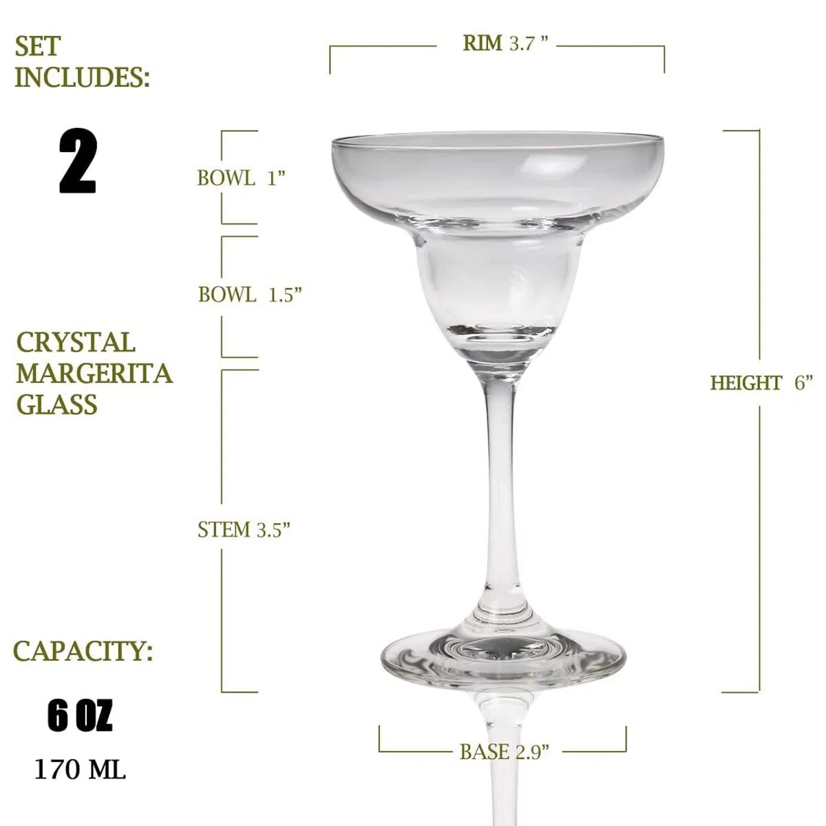 Margarita-Gläser, 2er-Set – Margarita-Cocktailgläser – klare Gläser zum Trinken von Martinis, Manhattans, Wodka, Gin und Cocktails (6 oz)