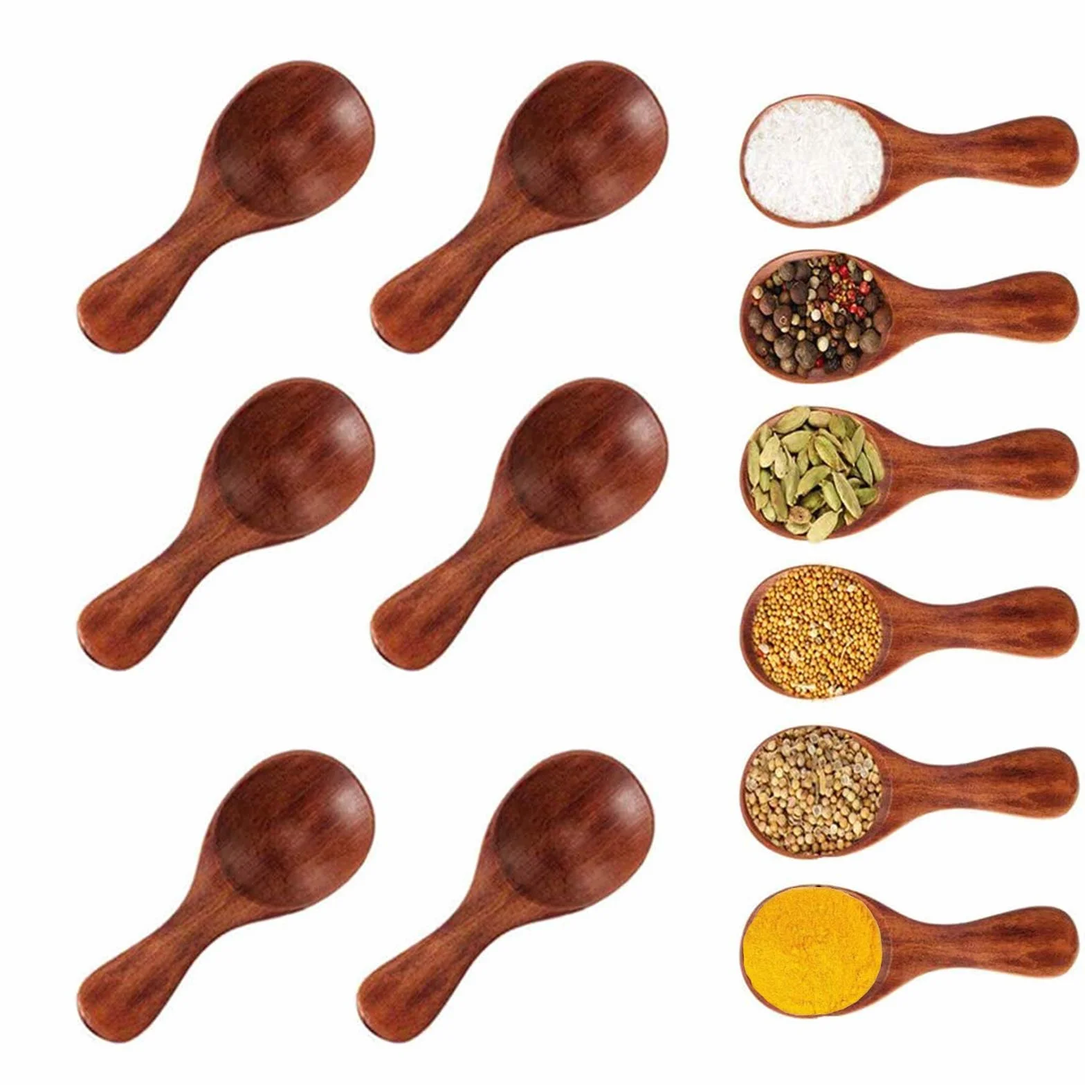 6 Stücke Mini Holzlöffel mit kurzem Griff Kleiner Salzlöffel aus Holz, Klein Badesalz Löffel für kleine Marmeladengläser, Gewürze, Gewürze, Gewürze, Zucker, Honig, Kaffee, Tee, Süßigkeiten