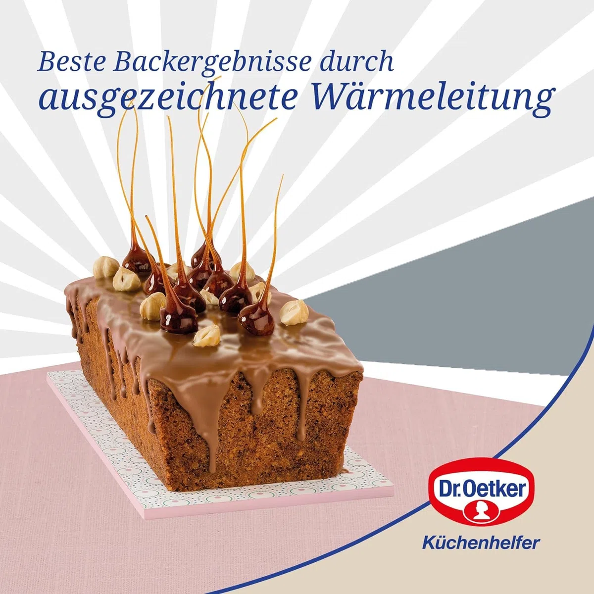Dr. Oetker Kastenform 25 cm, Königskuchenform aus der Serie Modern Baking - Retro Design mit zweifarbiger, keramisch verstärkter Premium-Antihaftbeschichtung (Farbe: Rosa/Creme), Menge: 1 Stück
