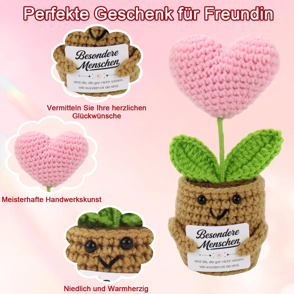 Geschenke für Freundin, Beste Freundin Geschenke, Geburtstagsgeschenk für Frauen,Personalisierte Glas und gestrickte Liebespuppen, Positive Geschenk für Mama, Schwestern und Kollegen