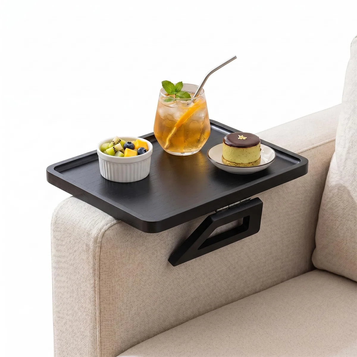 CEWROM Sofatablett Armlehne,Sofatablett - Couch Ablage flexibel für Armlehne, Festclip Couch Tablett Armlehnen Tray für Snacks,Handy,Control,Tassen, 24x34 cm, nachhaltiges Bambus Natur Groß (Schwarz)