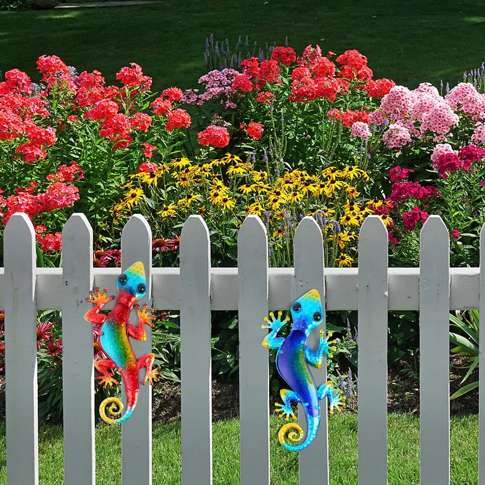 AOOSU Metall Gecko Wanddekoration, 2 Stück Eidechse Kunst Wand, Eidechse Kunst-Ornament für Garten, Veranda, Terrasse