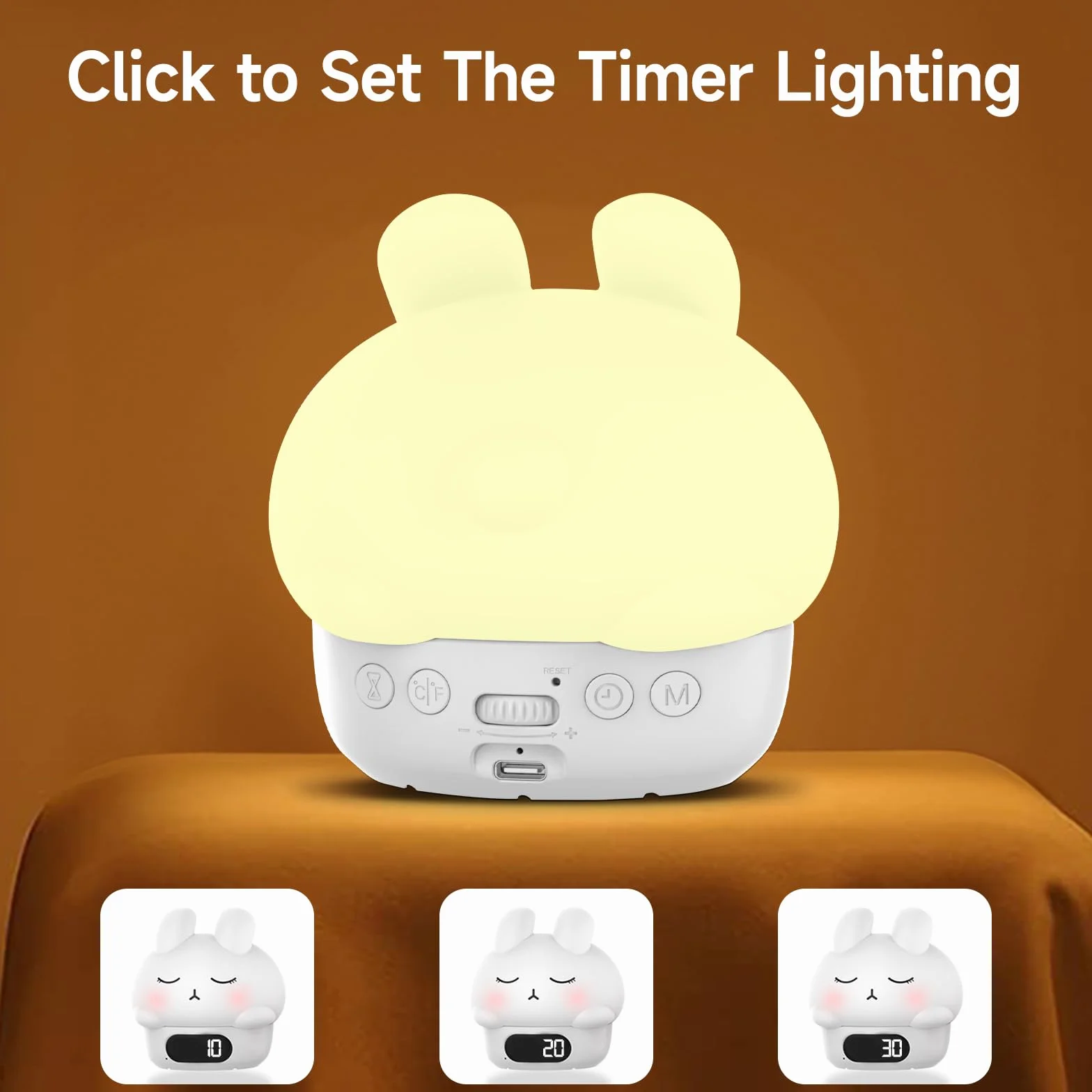 Cuteefun Digitaler Wecker mit Licht, Bunny Nachtlichter für Kinder, Wiederaufladbare Wecker Digital, Dual Alarme, Snooze, 9 Farbmodi, Berührungssensor Nachtlicht Dimmbar für Raumdekoration