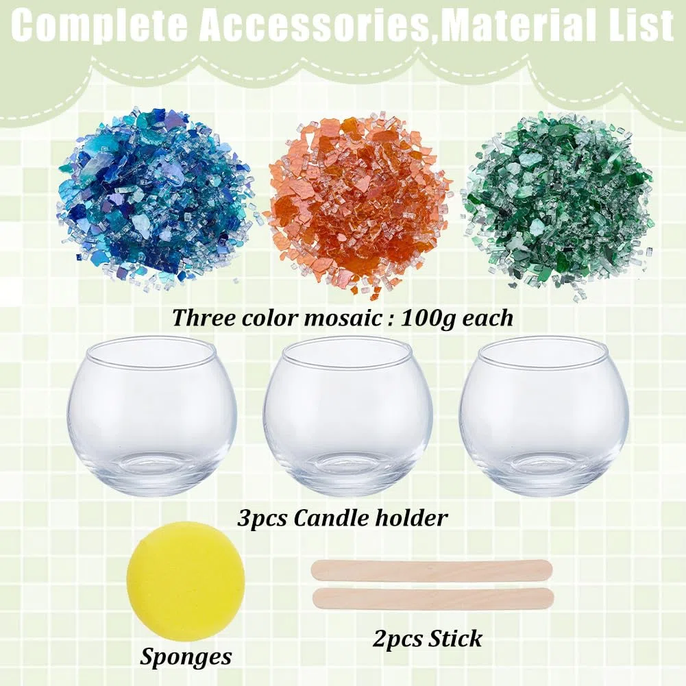 WEBEEDY 3 Sets Mosaik Glas Kerzenhalter Kit Kunst und Handwerk Kit Kits für Erwachsene Anfänger Handgemachte Mosaik Teelicht Halter mit Anleitung Haus Dekoration Einweihungsgeschenk