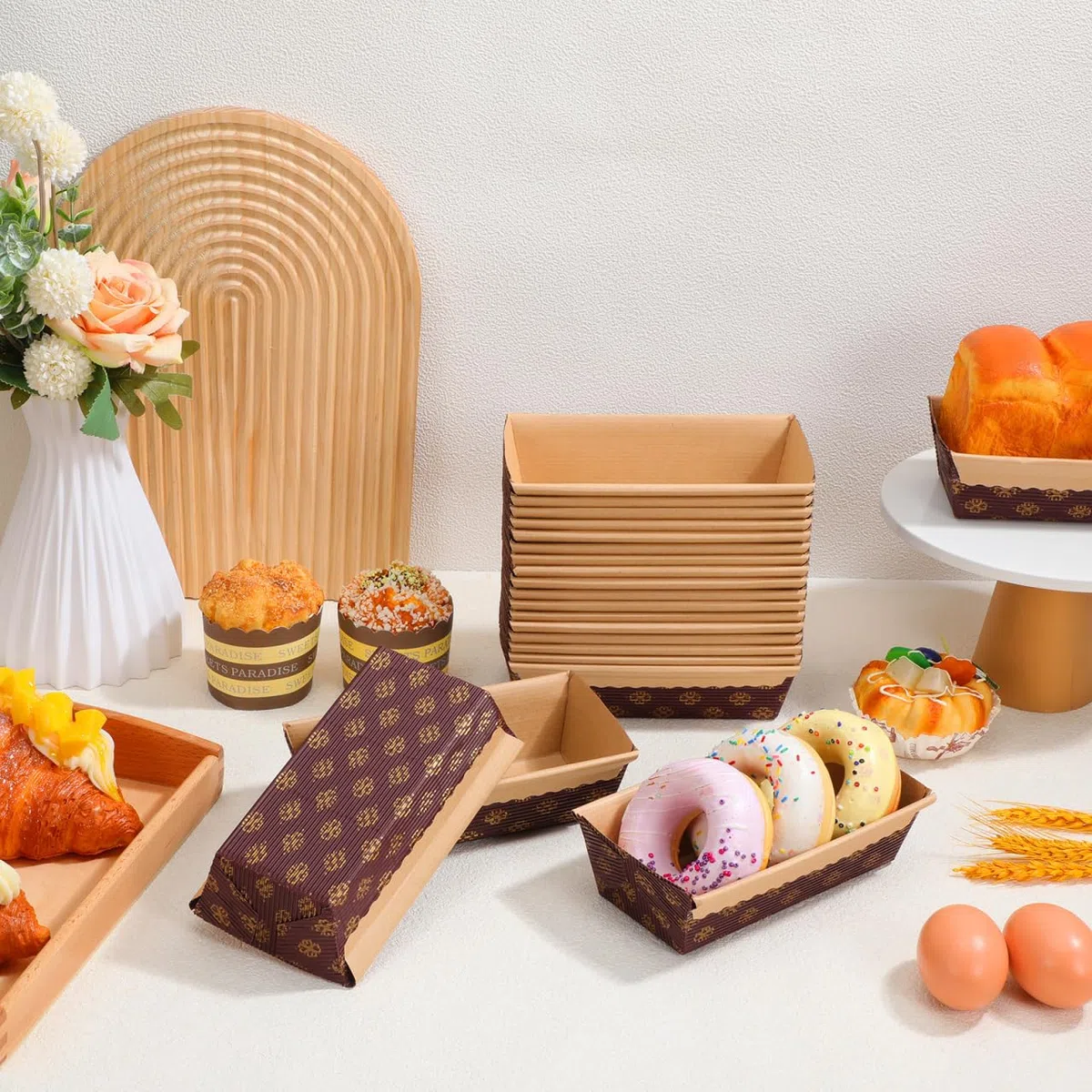 25 Stück Teiliges Rechteckige Papier backformen aus Hochwertigem Hitzebeständigem Papier Einweg kuchenformen für Brot Kuchen und Muffins Stapelbar für Zuhause Bäckerei und