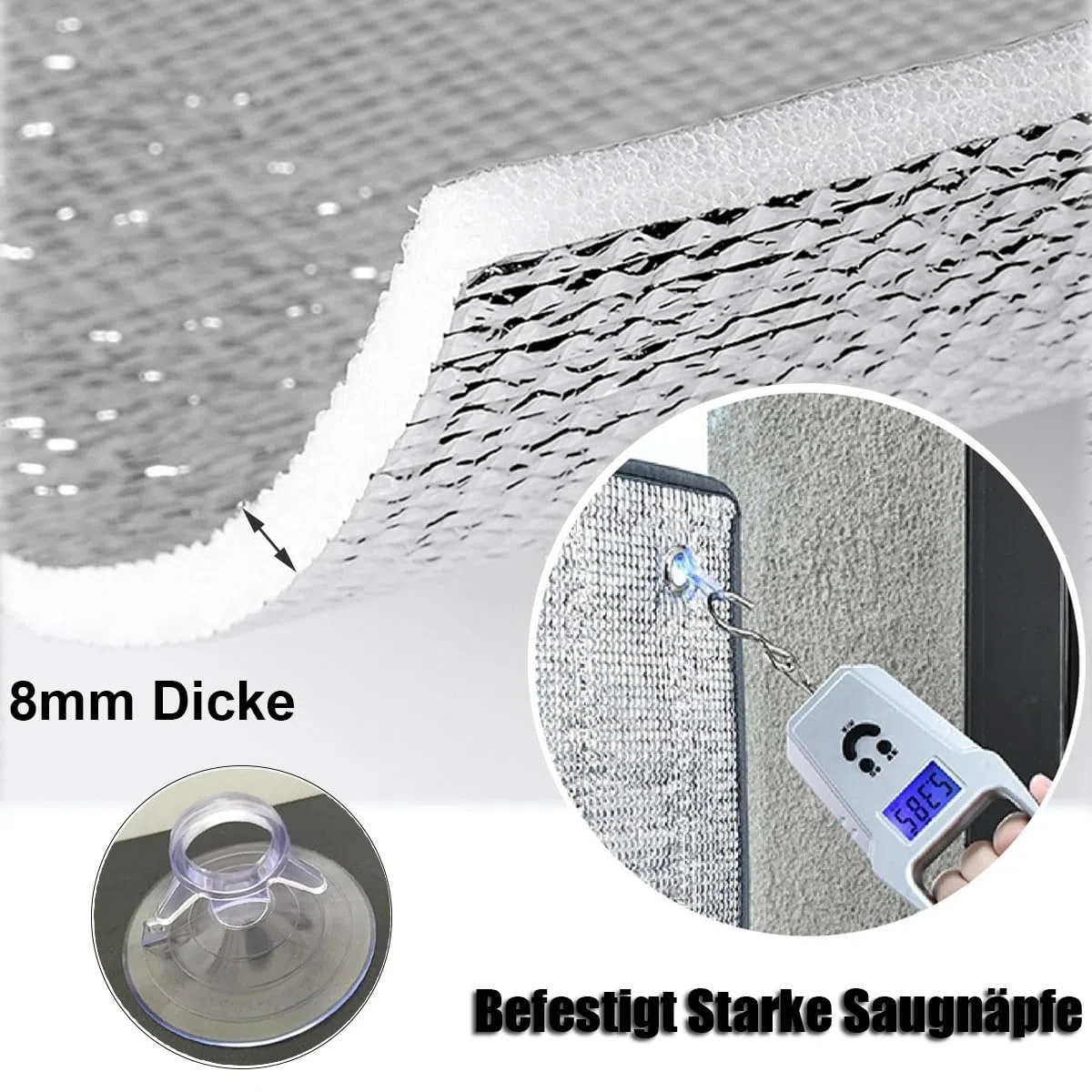 Aluminisierte Wärmeisolierung Isolierfolie für Fenster, 99% Sonnenschutzfolie Rückstandslose Doppelte Verdunkelungs Fenster Folie mit Saugnapf für Dachfenster Mieter Altbau(Silvery 95x110cm)