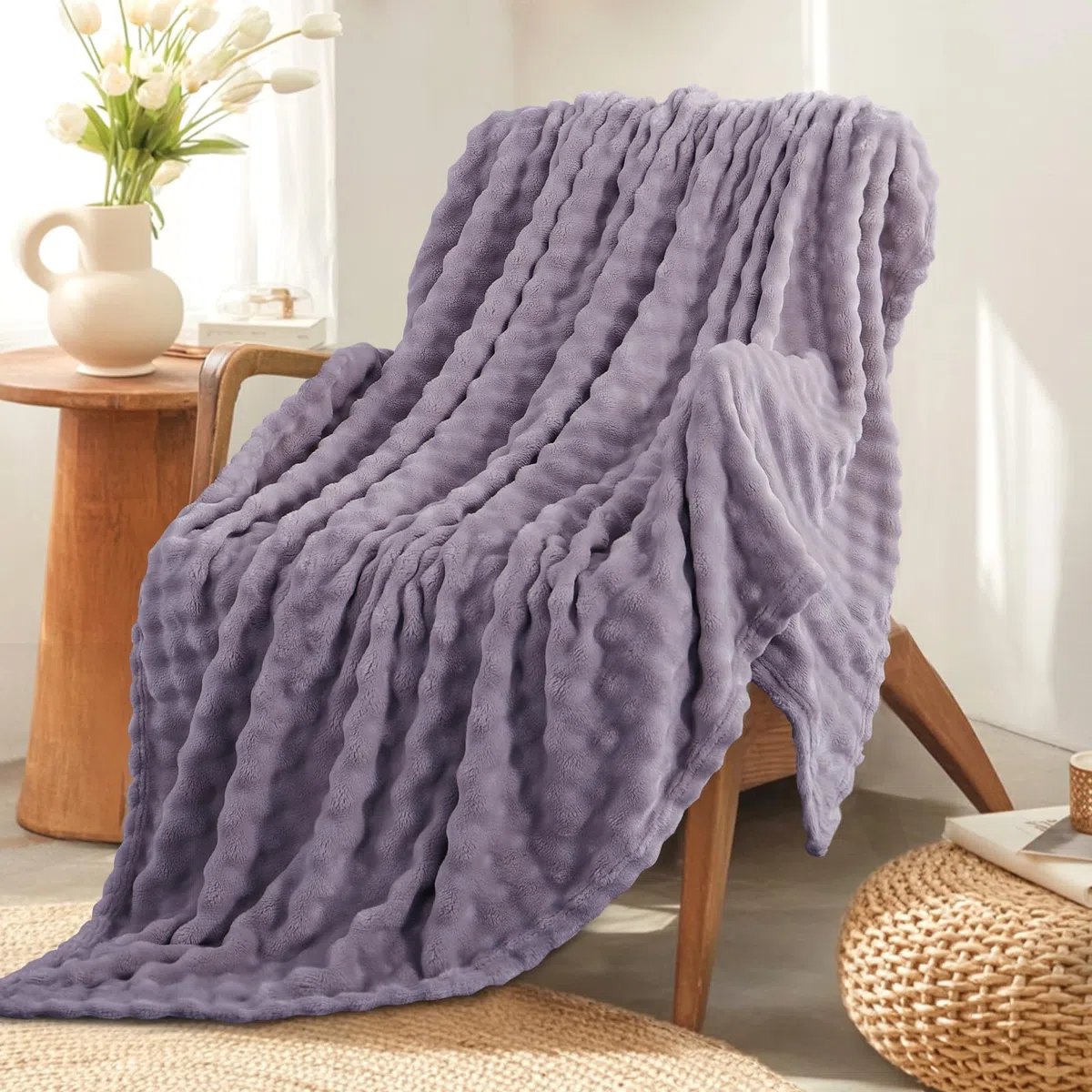 RUIKASI Bubble Decke Kuscheldecke Flauschig Violett - 150x200cm Sofadecke & Couchdecke aus Plüsch, Warme Fleece für Wohnzimmer Deko Blanket, Dicke Wohndecke