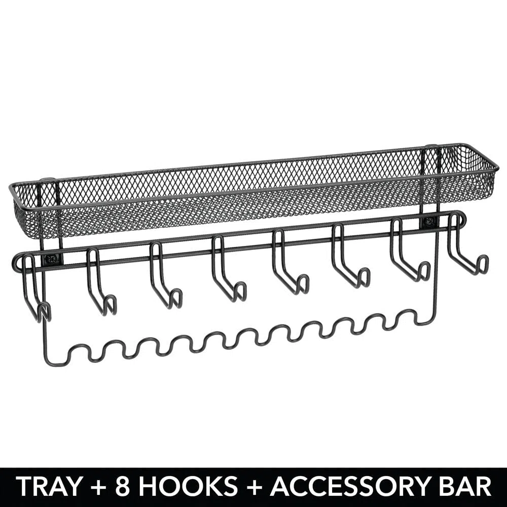 mDesign Schmuckhalter Wand – Hängeaufbewahrung für Halsketten, Ohrringe, Armbänder und andere Accessoires – praktischer Schmuck Organizer aus Metall – schwarz