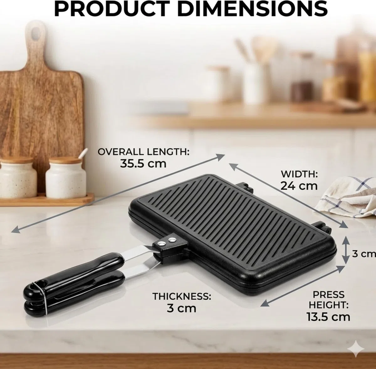 Doppelseitige Sandwich Maker Bratpfanne, Sandwichmaker Camping Doppelseitige Bratpfanne, Antihaft Aluminium Schwarz, Toastpfanne für Gasherd Camping und Frühstück