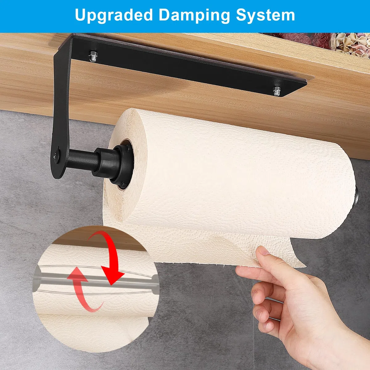Magnetischer küchenrollenhalter mit Dämpfungseffekt, Einhandbedienung, Selbstklebend & Bohrfrei, Aus Aluminiumlegierung, für Küche, Kühlschrank, Backofen, Wohnmobil & Garage (Schwarz)