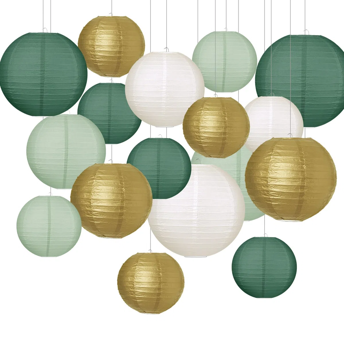Herbst 20er Papierlaterne, Salbeigrün Papier Laterne Runde Papierlampion Classic Gerippter Lampenschirm Hängende Papierlaternen Dekoration für Hochzeit Gartenparty (Ø 15cm/20cm/25cm/30cm)