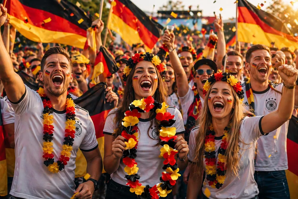 Deutschland Hawaii Blumenketten 6er, 12er oder 24er Set Schwarz-Rot-Gold - Hawaii Kette Fanartikel für EM WM & Public Viewing - Blütenkette Party Kostüm Zubehör für Damen Herren