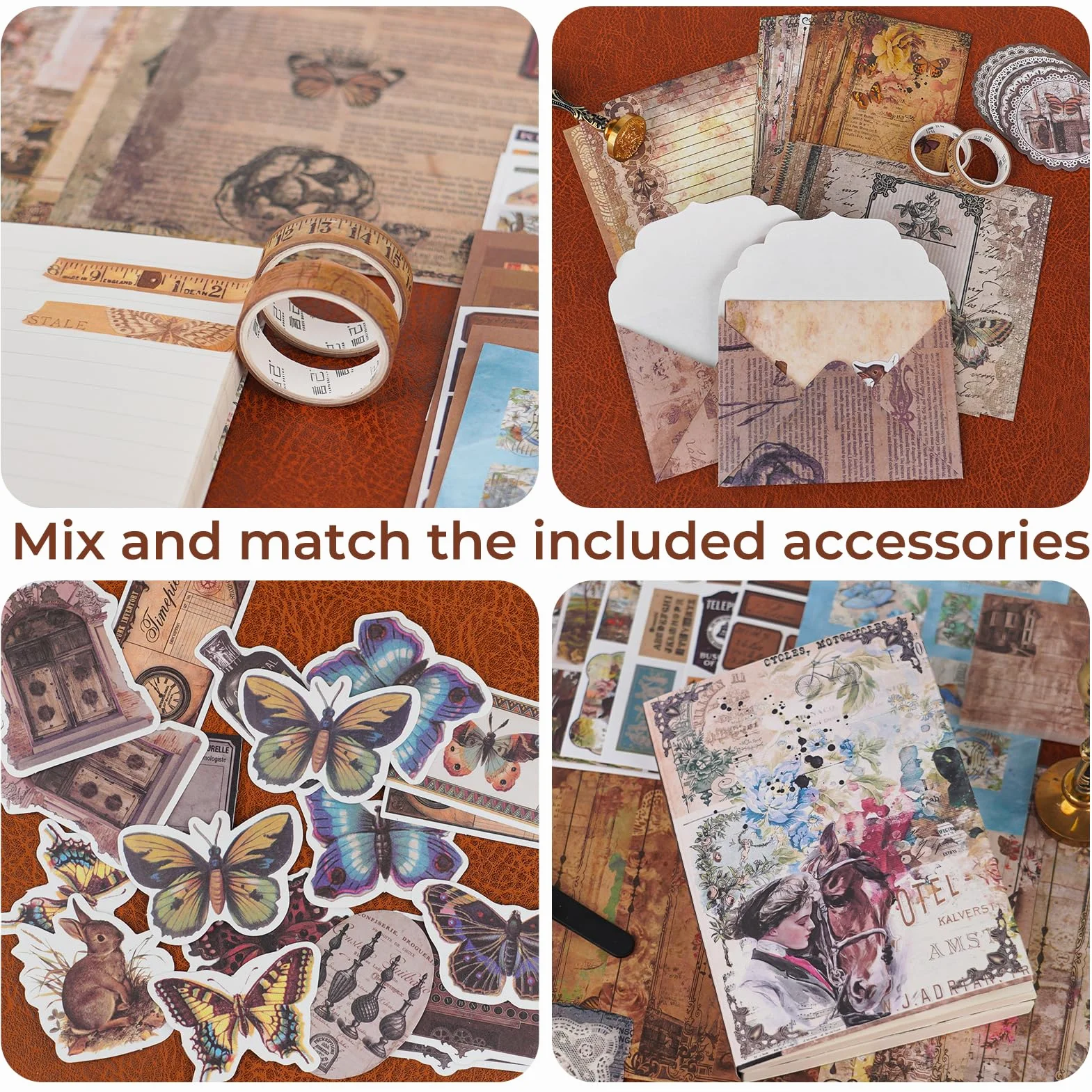 Funto Scrapbooking Kit (96 Teile), Vintage-Sammlung - Wisteria & Schmetterling, Perfekt für Bullet Scrapbooking Materialien, Planner DIY Kunst Handwerk Collage.
