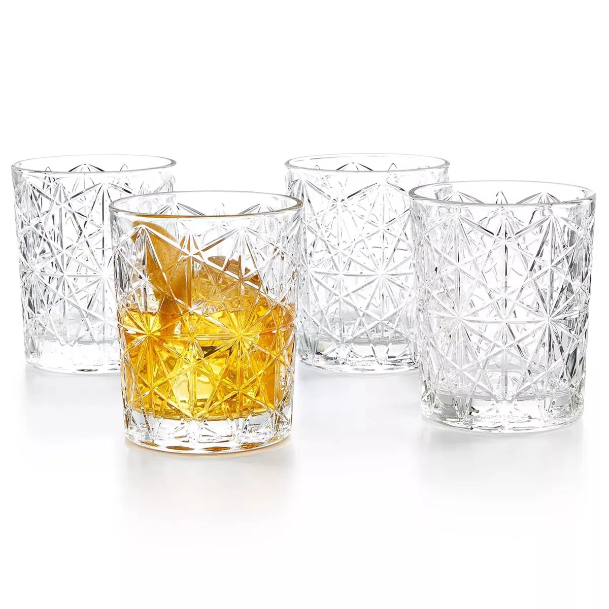 Bormioli Rocco Lounge DOF Glas, 4er-Set, 382 ml, transparent, für Whiskey, Bourbon, Saft und Wasser, hergestellt in Italien.