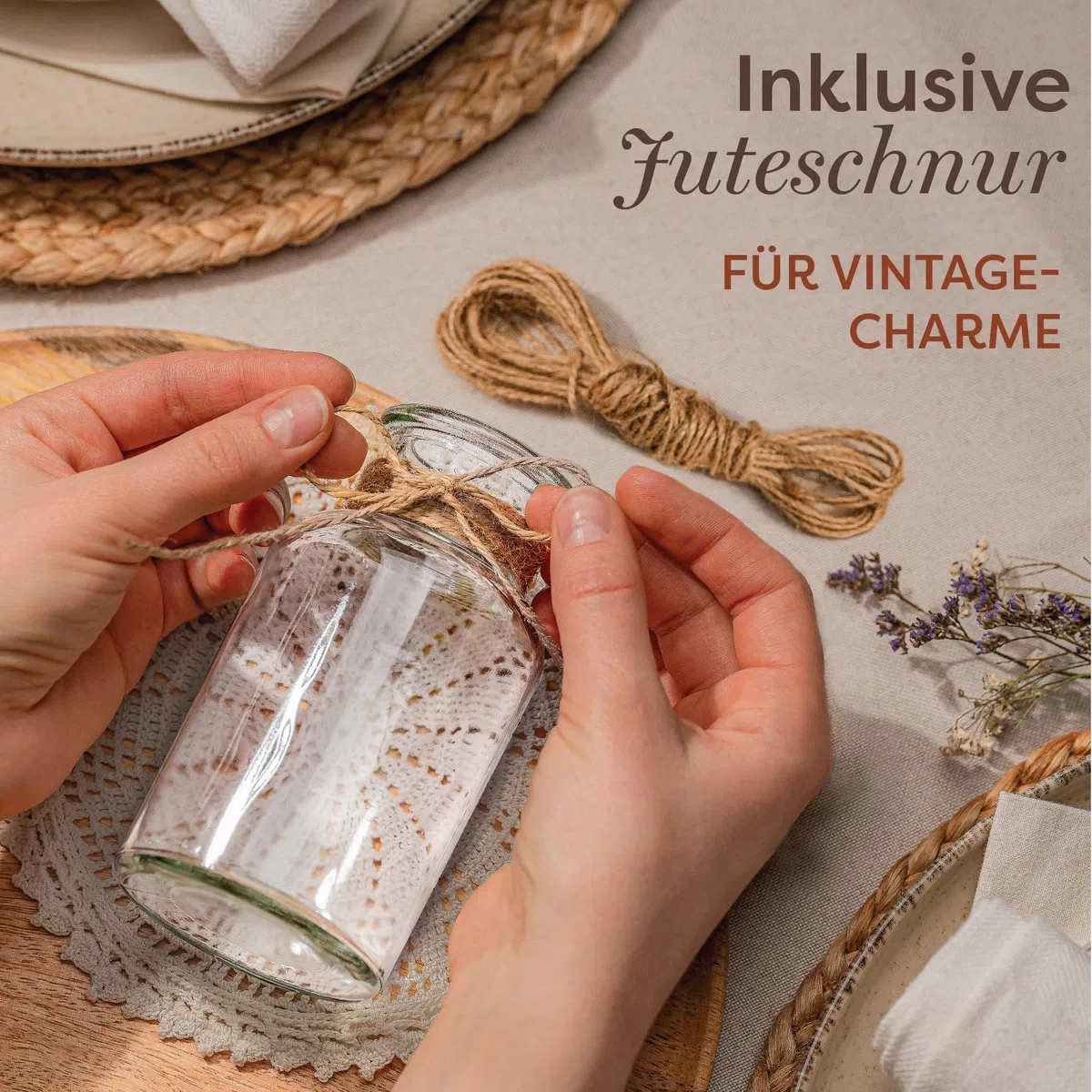 Praknu 12 Kleine Glasvasen - 12,5 cm hoch - Inklusive Juteschnur - Vintage Design - Traumhafte Deko für Hochzeit - Spülmaschinenfest Mini-Vasen für Tischdeko – Kleine Vasen für Tischdekoration