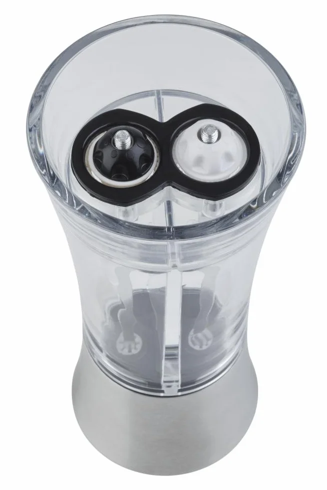 APS 2 in 1 Salz- und Pfeffermühle - Ø 8 cm und 19 cm Höhe, Gewürzmühle mit Keramik Mahlwerk, praktische transparente Mühle mit einstellbarem Mahlgrad, nicht spülmaschinengeeignet