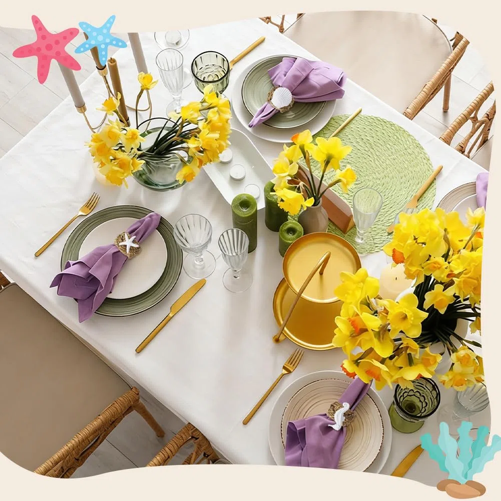 NBEADS 12 Stück 6 Stil Serviettenringe, Gras gewebt mit Harz Seestern Seepferdchen Muschel Anker Ornamente Nautische Serviettenhalter für Strand Hochzeit Dinner Party Tisch Dekor