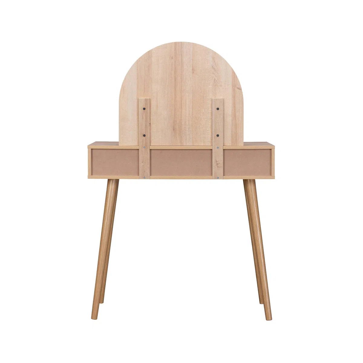 sweeek - Schminktisch mit abgerundetem Spiegel und 2 Schubladen mit Rattan-Geflecht, skandinavischer Stil, B 90 x T 35 x H 135,5 cm - Bohème