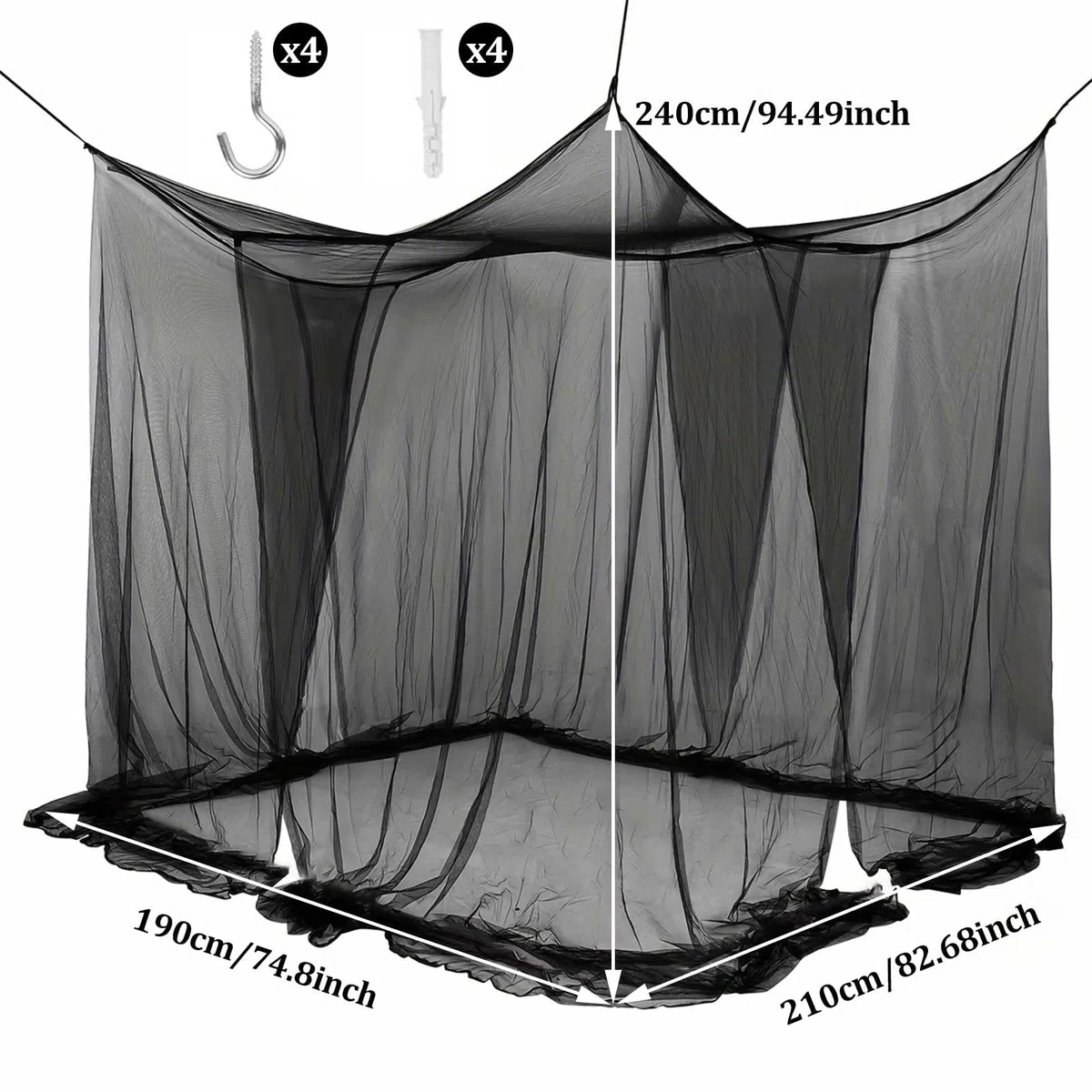 Betthimmel,Hängendes Moskitonetz Bett,Screen Netting Himmelbett Vorhänge,Insektenschutz Mosquito Netz Bett,4 Einträge Quadratische Canopy Bed Curtains,Moskitonetz Schwarz für Freien Drinnen