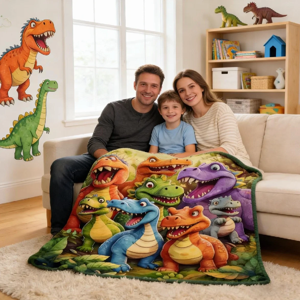 Dinosaurier-Decke 150x130 cm, superweiche Kuscheldecke für Kinder Jungen Mädchen, Fleece-Dino-Decke für Kinder, große gemütliche Tagesdecke als Geschenk für Bett, Couch, Sofa