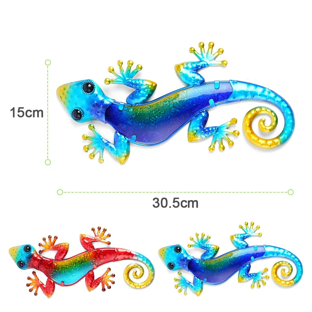 AOOSU Metall Gecko Wanddekoration, 2 Stück Eidechse Kunst Wand, Eidechse Kunst-Ornament für Garten, Veranda, Terrasse