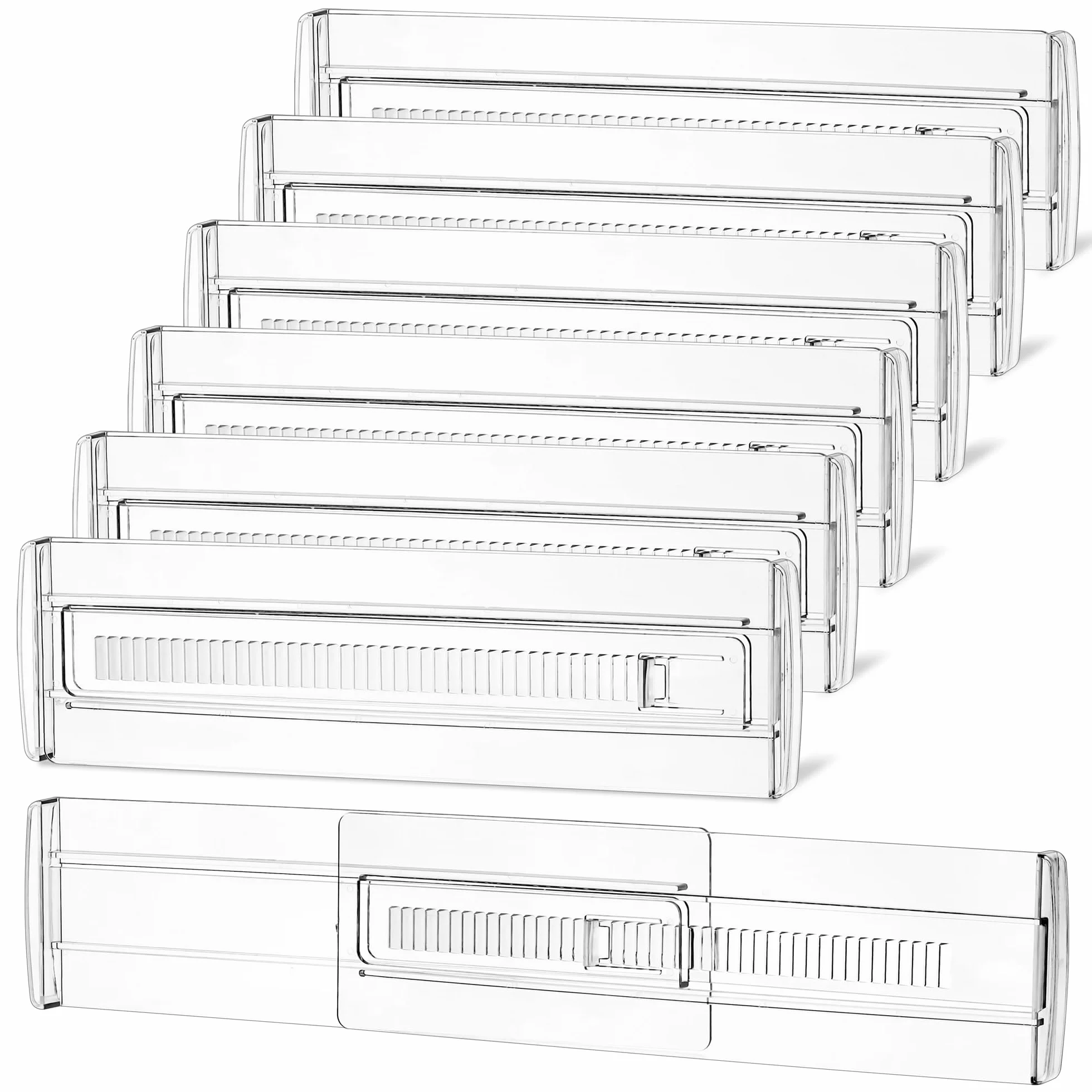 Zocipro 6 Stück Schubladentrenner, Schubladenteiler Verstellbar (28-50cm), Transparente Schubladen Trenner Kunststoff für Küchenspeicher, Schlafzimmer, Kommode, mit Doppelseitigem Klebeband