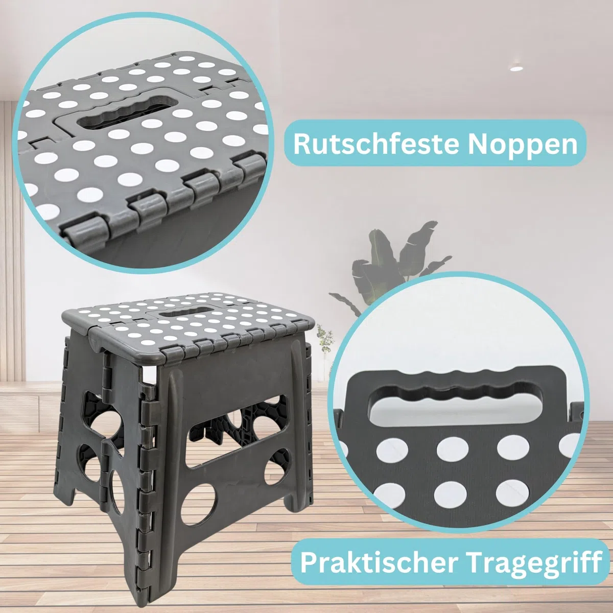 Hocker Tritthocker 29 x 22 x 32,5 cm faltbar für Erwachsene und Kinder bis 150 kg Klapphocker aus Kunststoff rutschfest und platzsparend mit praktischem Tragegriff & HLKauf-Block