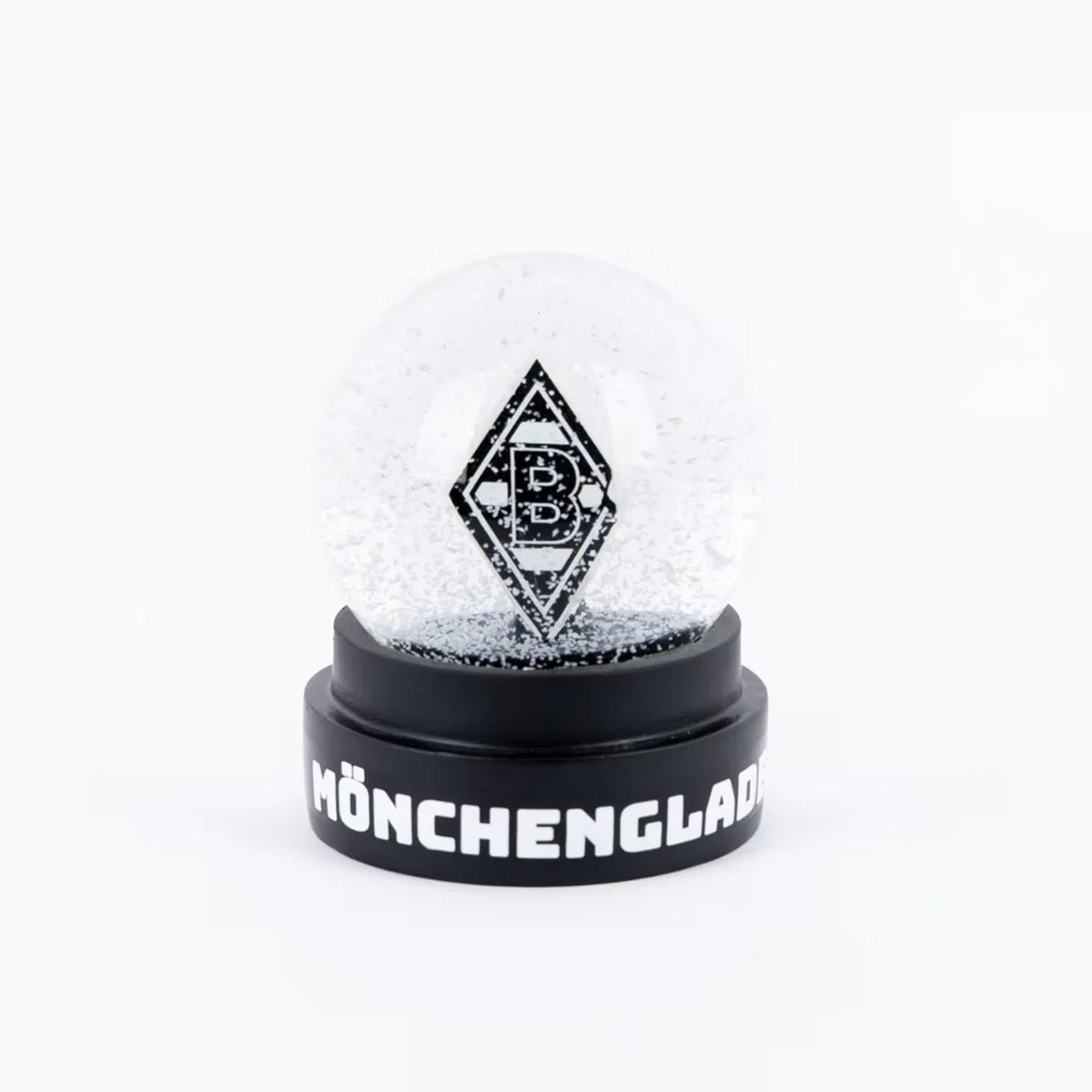 Borussia Mönchengladbach Schneekugel „Raute“ | Offizieller Fanartikel Fohlenshop | Mit Vereinslogo in Glaskuppel | Sockel mit Schriftzug | Weihnachtsdeko & Sammlerstück