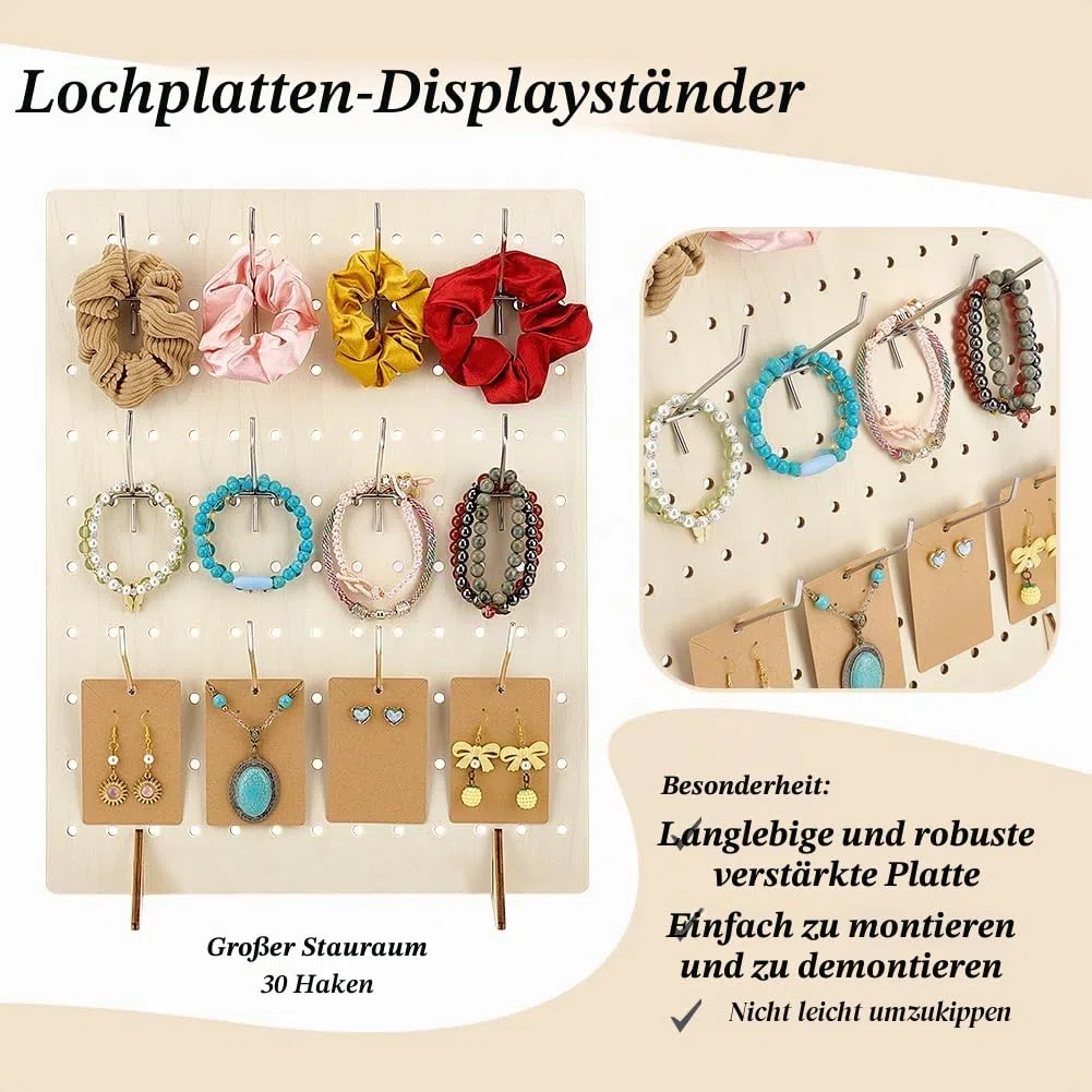 PH PandaHall 2 Packung Holz Stecktafel Präsentationsständer Mit 30 Metallhaken Schlüsselanhänger Präsentationsständer Für Verkäufer Event Verkaufswerkzeug Organizer 43x33cm