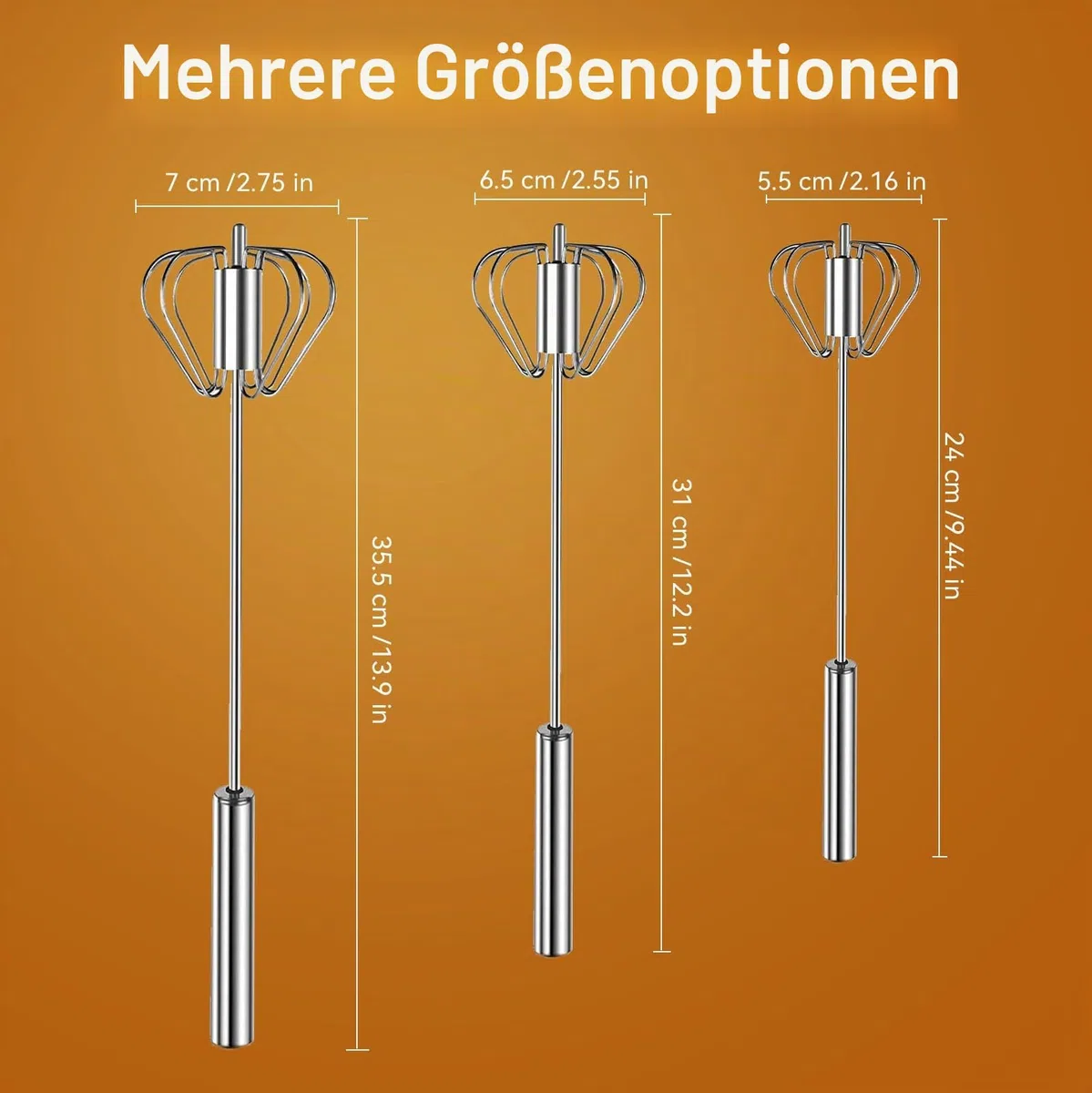 Halbautomatischer Schneebesen aus Edelstahl, 2026 Neuer Edelstahl-Eischneebesen Hand-Drück-Rotations-Schneebesen-Mixer, Hand-Drück-Mixer-Rührwerkzeug zum Kochen Küche Zuhause Ei Milch (25,4 cm)