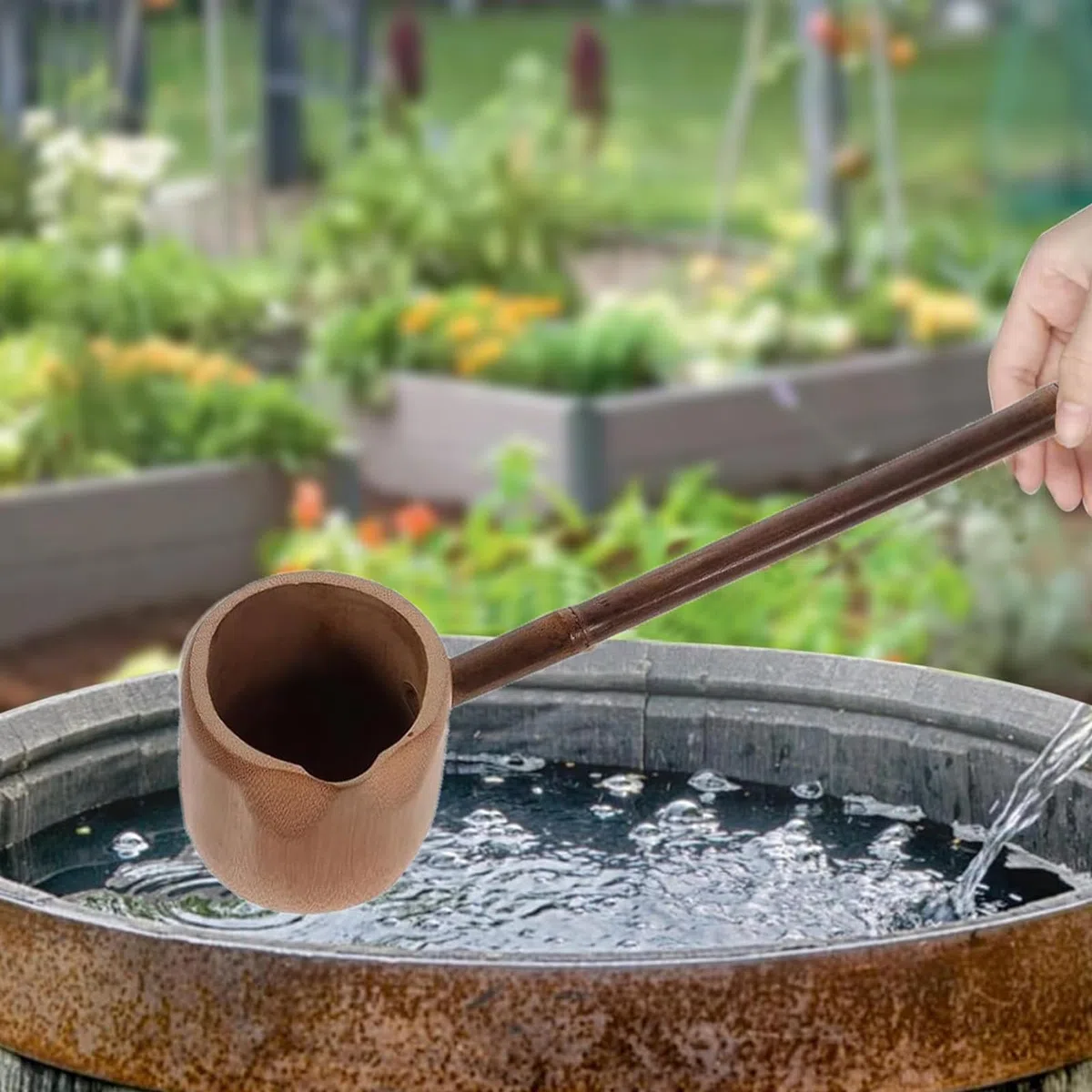 Japanische Wasserkelle, Bambus-Wasserschaufel, Teezeremonie Schöpfkelle, langer Stiel, Bewässerungsschaufel, Holzkelle, für Garten, Zuhause, Badezimmer, Teezeremonie