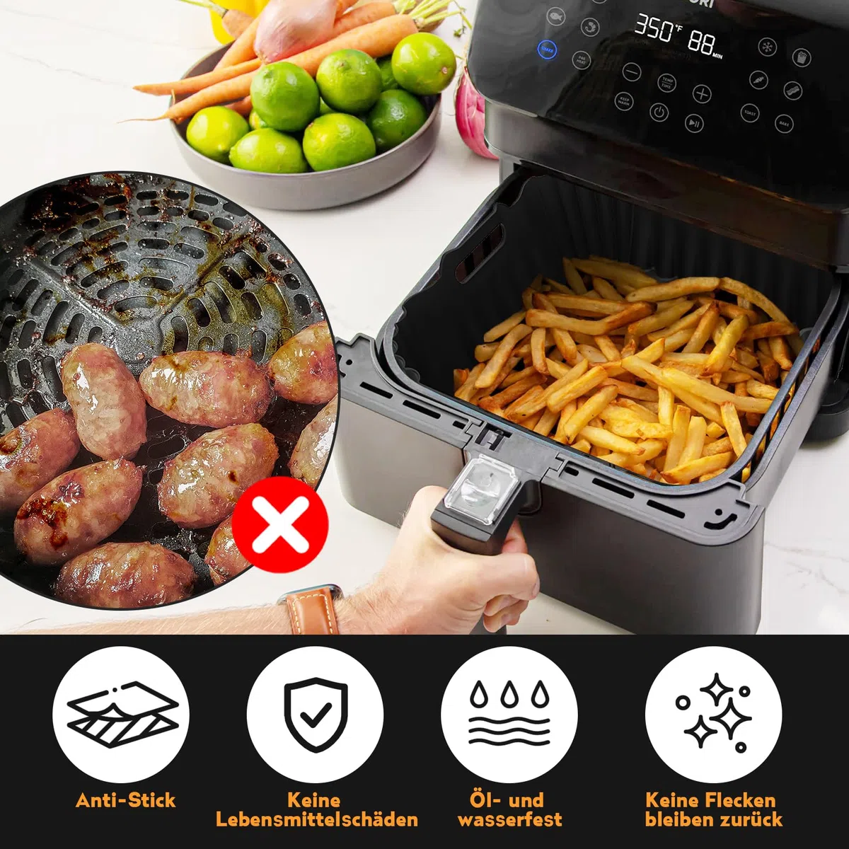 3 Stück Airfryer Silikonform Heißluftfritteuse, Airfryer Zubehör für Cosori, Philips, Tefal, Ninja, Russell Hobbs, Heissluftfritteuse Zubehör Wiederverwendbar anstelle Backpapier