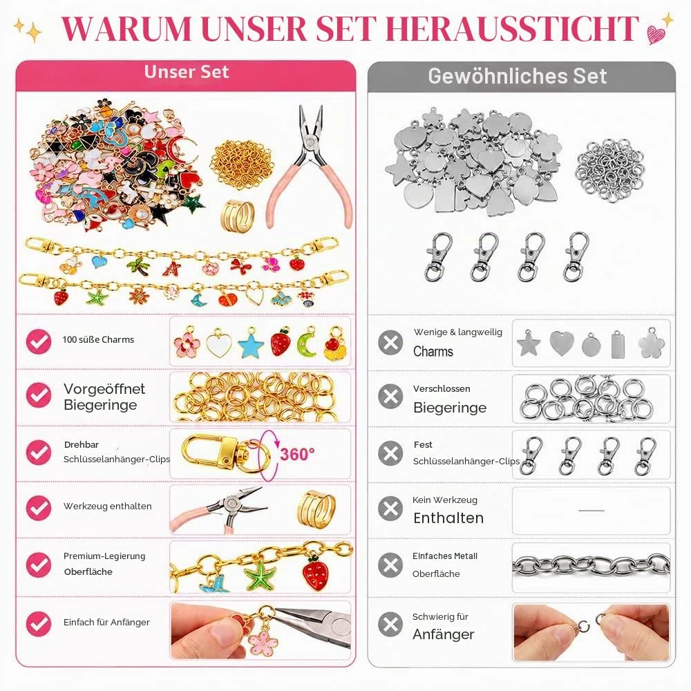 Gaiett 302 Pcs DIY Schlüsselanhänger Selber Machen, Anhänger Keychain Set inklusive 100 Charms, 20 Schlüsselanhänger Clips, 20 Verlängerungsketten, 160 Biegeringen und Schmuckzange