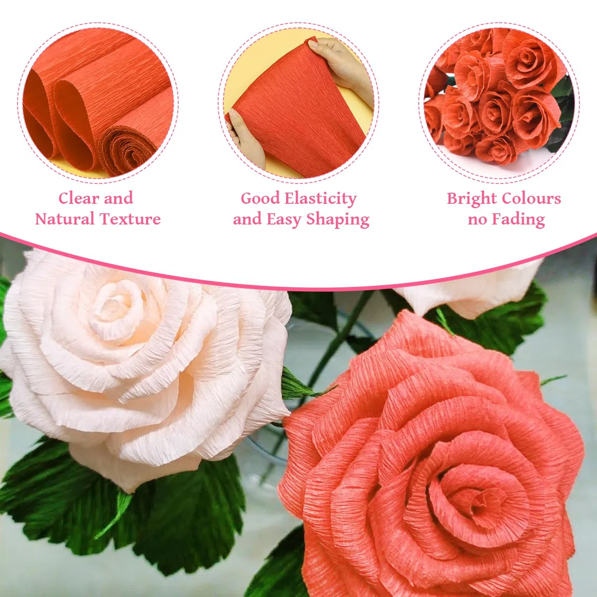 12 Farben Krepppapier Bunt 25x250cm 12 Rollen Kreppapier DIY Crepe Papier Krepppapier Rollen mit Grünes Kabel Blumenband für Die Herstellung von Valentinstag-Blumen DIY Blumenpapier-Handwerk