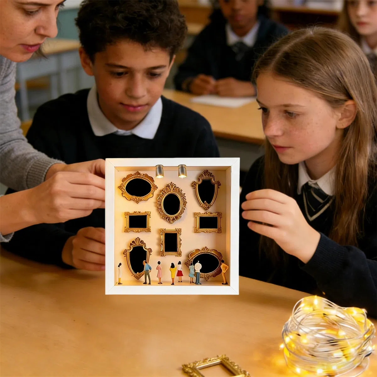Mini-Rahmen | Mini Museum Silhouette Box mit Lichtern | DIY Min-i Museums of Us Fotorahmen-Schattenbox mit Figuren | Feiern Sie Ihre Erinnerungen mit Stil