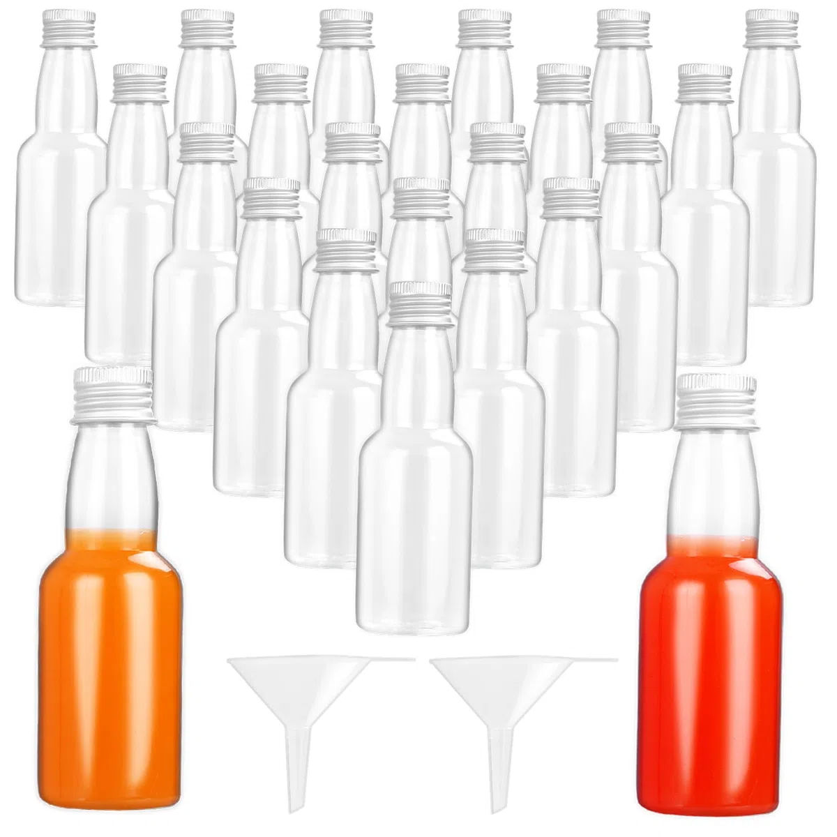 DAJAVE Kleine Flaschen zum Befüllen 60ml, Mini Fläschchen Plastik Shot Flaschen mit Trichter und Schraubverschluss