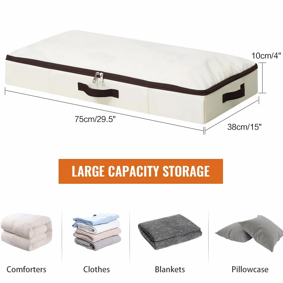 iwill CREATE PRO 75 * 38 * 10 cm, Starre Aufbewahrungsbehälter für Kleidungsstücke unter dem Bett, zusammenklappbar und waschbar, weicher Reißverschlussdeckel, Beige