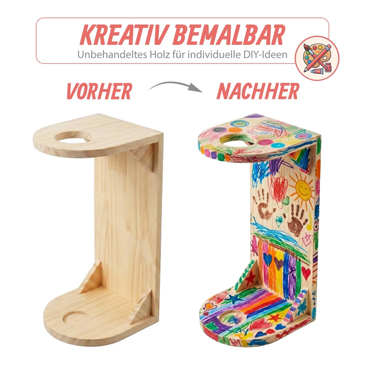 Relaxdays Steckenpferd Halter, Wand, Hobby Horse Aufbewahrung, HBT: 35x15x15 cm, Kinder, Stabpferd Stall, Holz, Natur