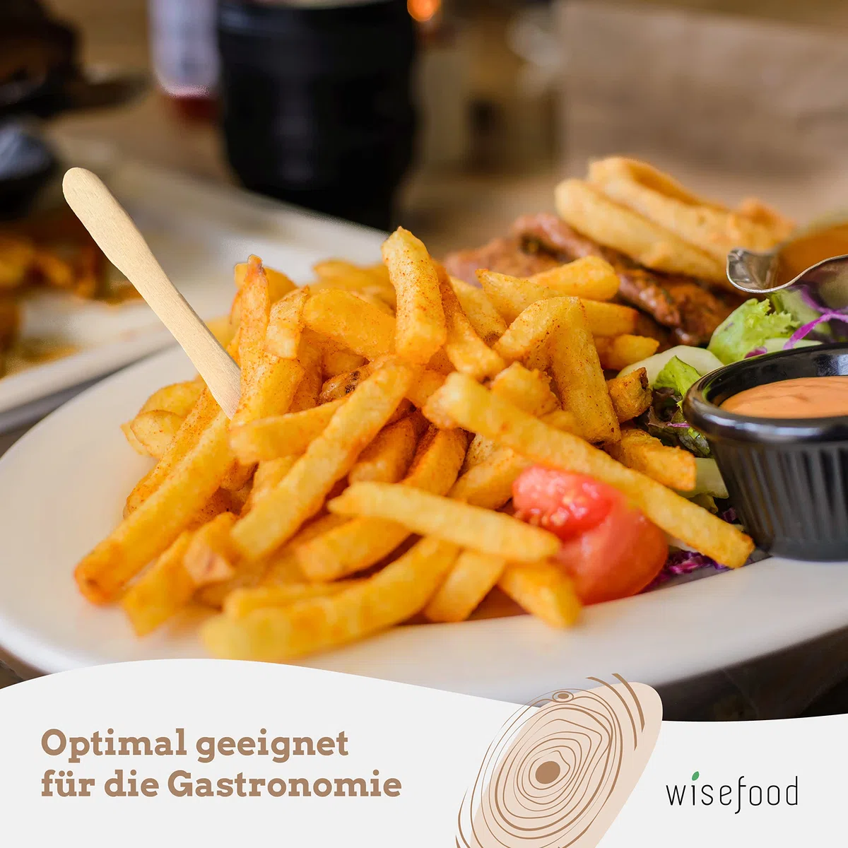 wisefood Früchtegabel Pommesgabel aus Holz 8,5 cm - 1.000 Stück Einweg Besteck - Einwegbesteck - Holzbesteck - biologisch abbaubar - natürlich, stabil, umweltfreundlich