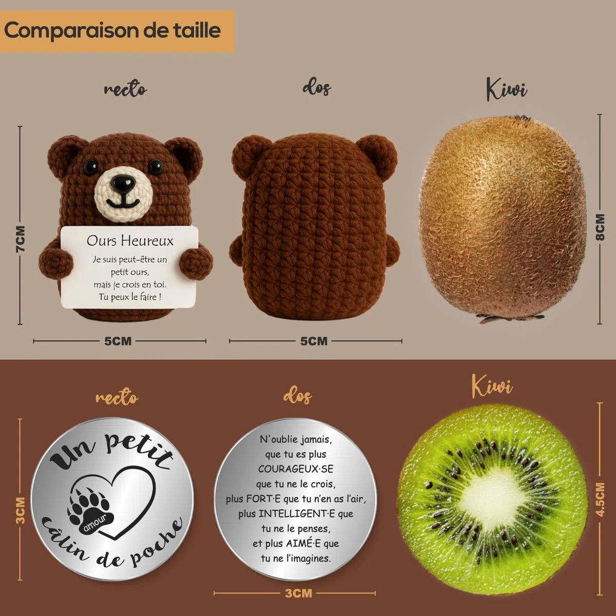 Tixlux Pocket Hug Glücksbringer Bär, Figur und Umarmung Glücksbringer, Entspannungs Geschenk, Gute Besserung French