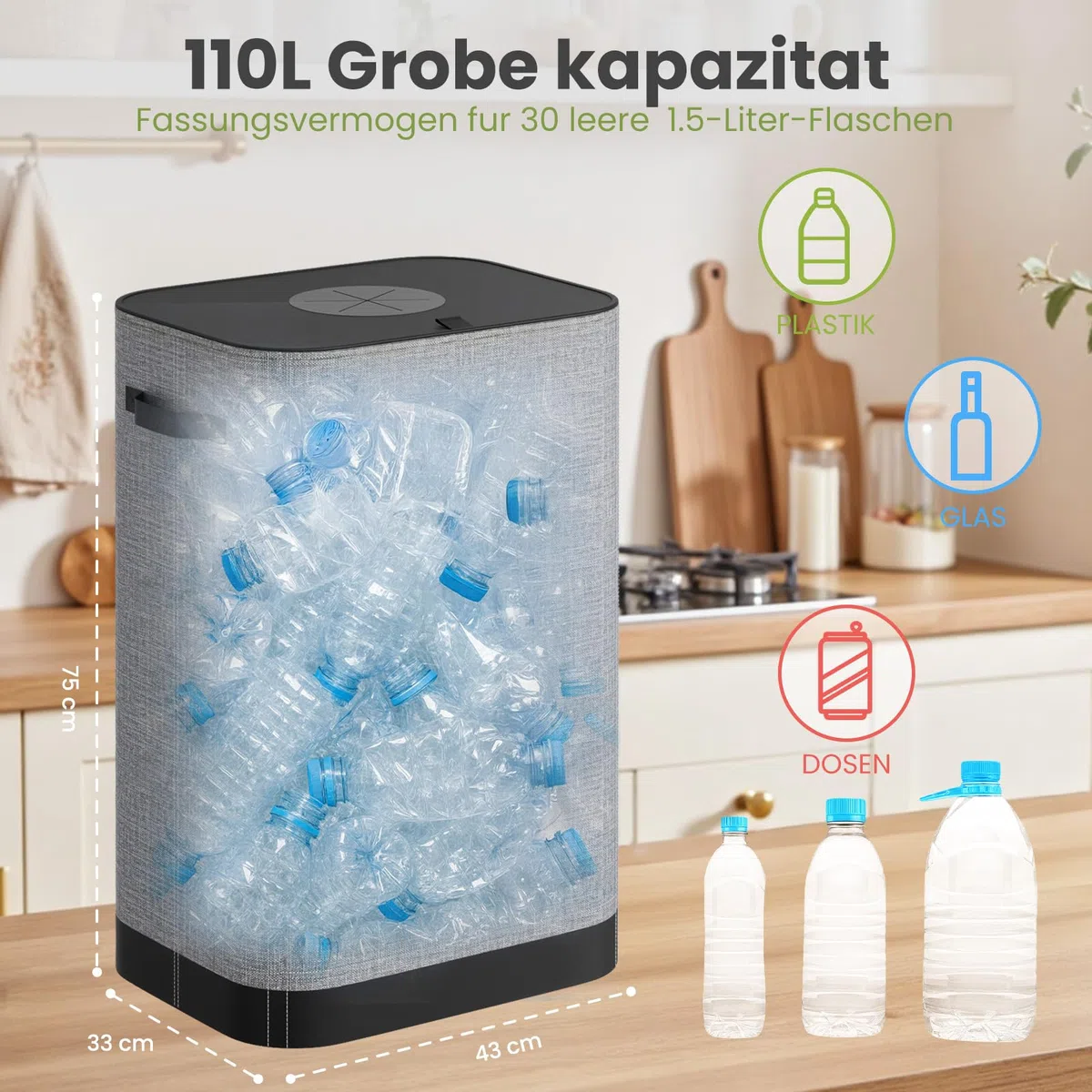 AIUNAOM 110L Groß Pfandflaschen Sammelbehälter mit Deckel, Flaschensammler Leergut,Recycling -Behälter Leergut & Altglas Aufbewahrung,Pfandflaschen Behälter für Küche Abstellraum Flaschentasche