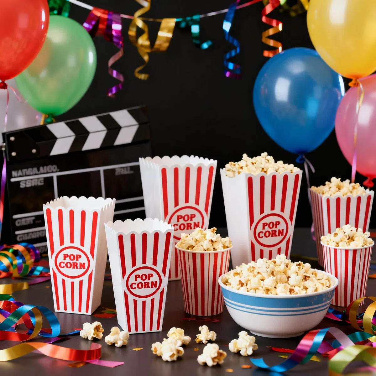 Novelty Place Kunststoff rot & weiß gestreiften klassischen Popcorn-Behälter für Movie Night - 7,8 "hoch x 3,8" Platz (4er Pack)