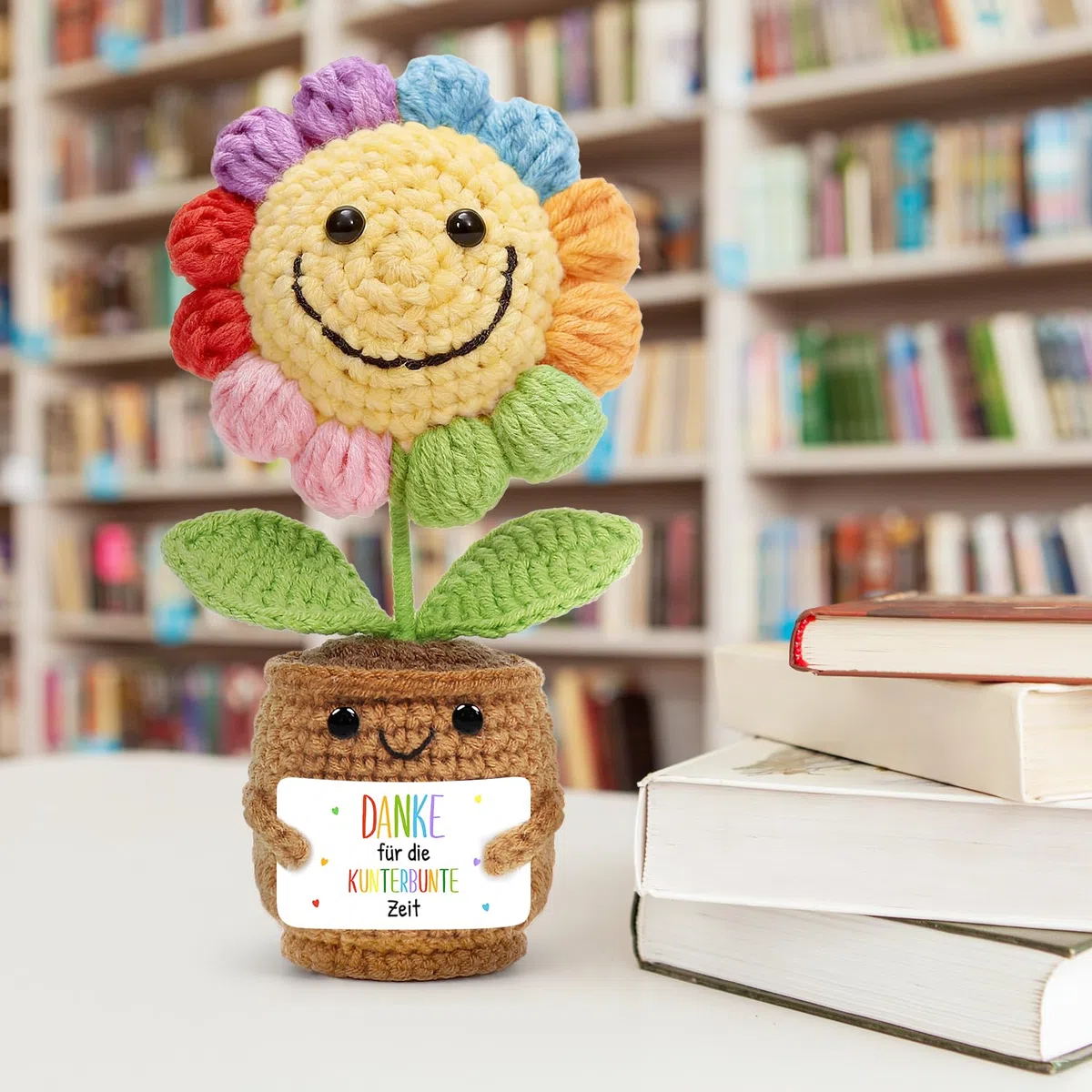 HUKUMA Gestrickte Sonnenblumen,Dankeschön Gehäkelte Pocket Hug Positive Blume,Häkelblumen Erzieherin Geschenk,Danke Erzieherin Abschied,Abschiedsgeschenk Erzieher, Weihnachten Neujahr Glücksbringer