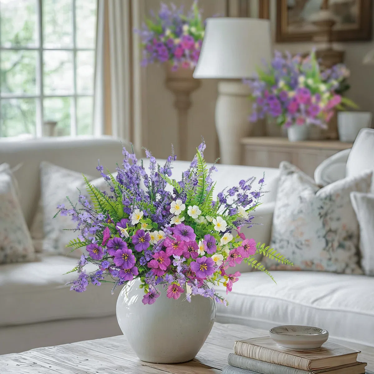 18 Künstliche Blumen Balkon Kunstblumen Wie Echt Wildblume Zweige Wetterfest Balkonpflanzen Outdoor Pflanzen Frühlings-Sommer Blumenstrauß Fake Seidenblumen für Topf vase Innen Außen