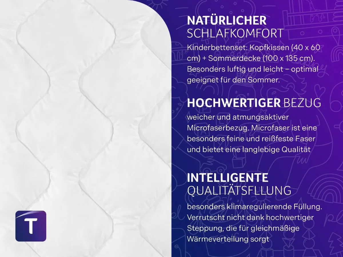 Traumnacht Kinderbettenset, Sommerdecke, 100 x 135 cm und 1x Kopfkissen 40 x 60 cm, aus kuscheliger Mikrofaser, Öko-Tex zertifiziert, produziert nach deutschem Qualitätsstandard