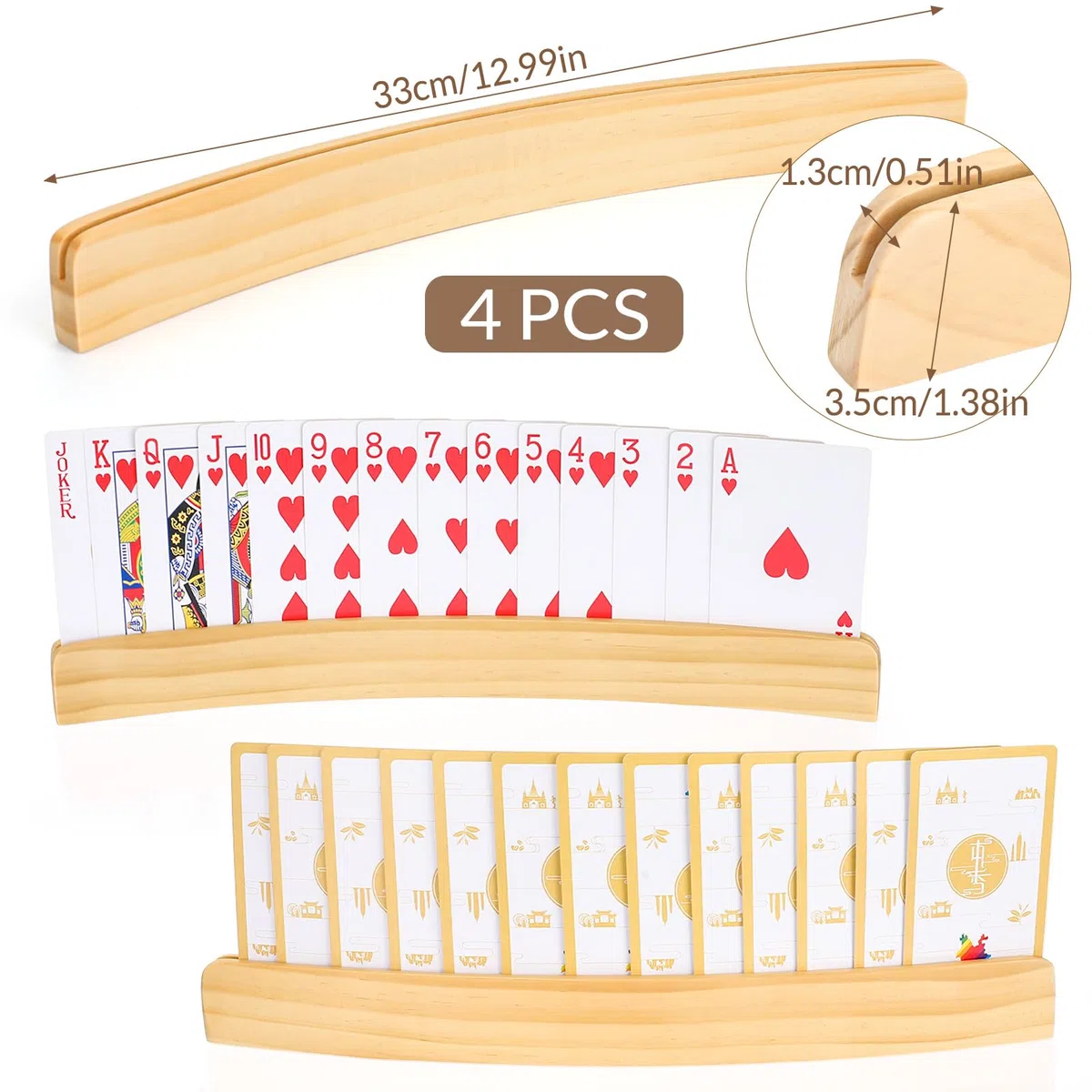 4 Stück Kartenhalter Kinder Holz,Multifunktional Kartenhalter Spielkarten Freisprech Spielkartenhalter aus Holz für Kinder Senioren Erwachsen